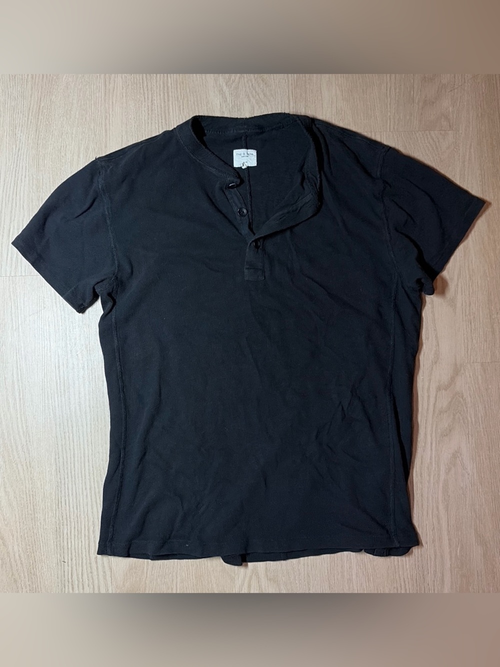 Rag & Bone Jet Black Slub Short Sleeve Henley Shirt Size M